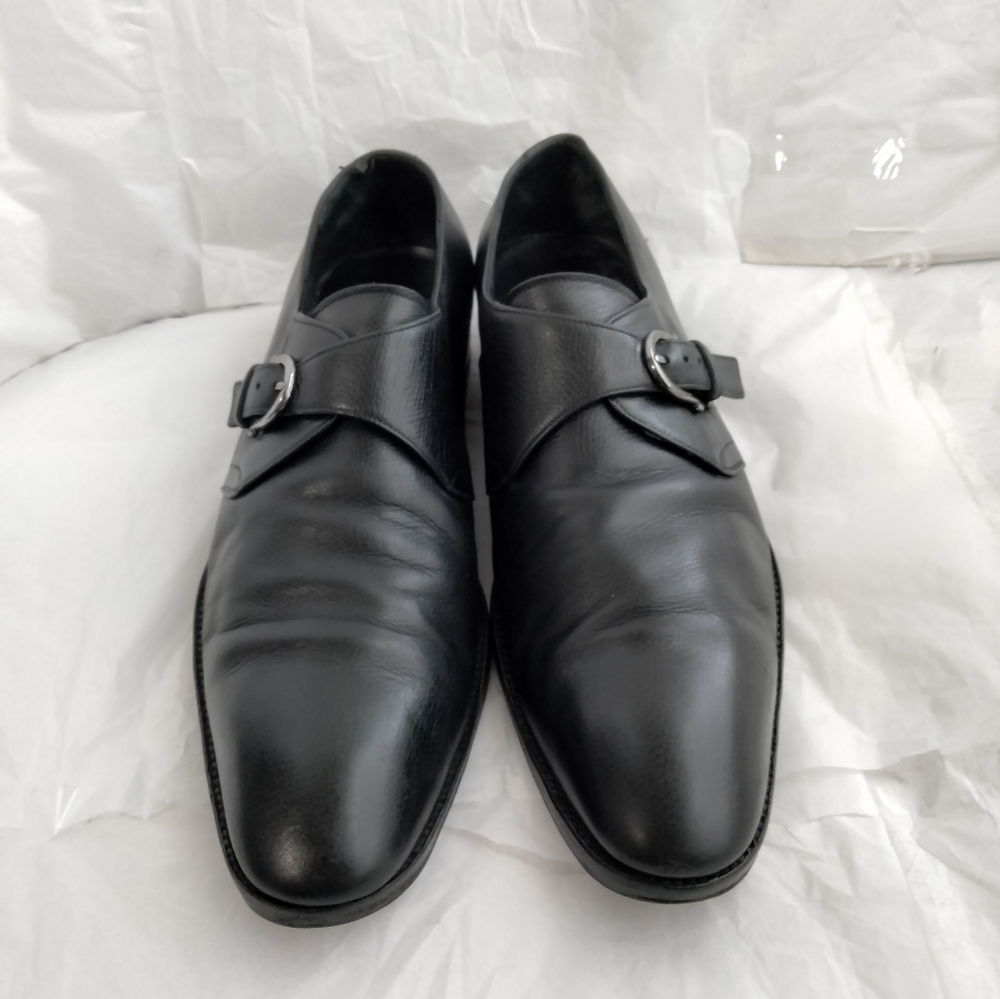 SALVATORE FERRAGAMO Men's Black Leather Monk Strap Loafers Made Italy Sz 10D